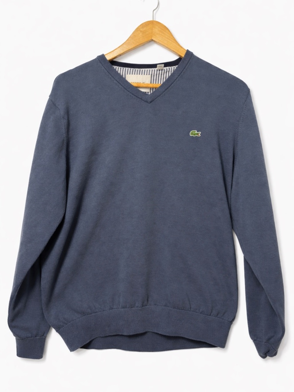 Lacoste Men's Slate Blue V-Neck Cotton Sweater